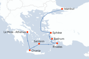 Carte itinéraire croisière Turquie, Grèce - 7 jours au départ de Istanbul - Méditerranée