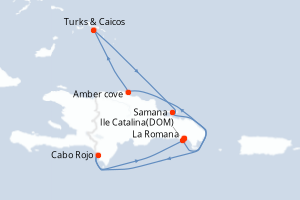 Carte itinéraire croisière Rép.Dominicaine, Turks et Caicos - 7 jours au départ de La Romana - Caraïbes Bahamas