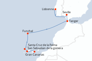 Carte itinéraire croisière Espagne, Portugal, Maroc - 10 jours au départ de Gran Canarias - Atlantique