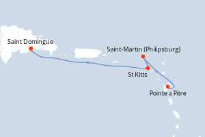 Carte itinéraire croisière Antilles - 3 jours au départ de Pointe a Pitre - Caraïbes Bahamas