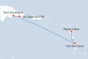 Carte itinéraire croisière Rép.Dominicaine, Antilles - 4 jours au départ de Saint Domingue - Caraïbes Bahamas