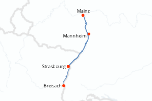 Carte itinéraire croisière 1er croisière Rallye AutoHebdo sur le Rhin - 5 jours au départ de Breisach - Rhin Main Moselle