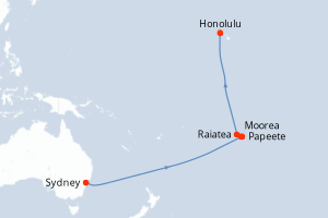 Carte itinéraire croisière Australie, France, États-Unis - 15 jours au départ de Sydney - Hawaii