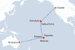 Carte itinéraire croisière Australie, France, États-Unis - 22 jours au départ de Brisbane - Alaska