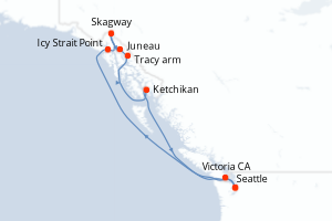 Carte itinéraire croisière États-Unis, Canada - 9 jours au départ de Seattle - Alaska