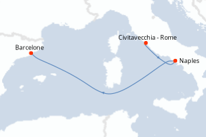 Carte itinéraire croisière Italie, Espagne - 3 jours au départ de Civitavecchia - Rome - Méditerranée