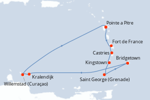 Carte itinéraire croisière Horizons Tropicaux - 11 jours au départ de Pointe a Pitre - Caraïbes Bahamas