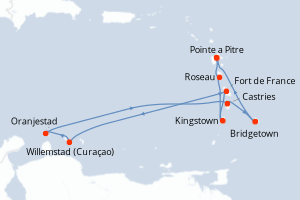 Carte itinéraire croisière Secrets des Caraïbes - 10 jours au départ de Pointe a Pitre - Caraïbes Bahamas