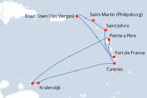 Carte itinéraire croisière Parfums des Caraïbes - 11 jours au départ de Pointe a Pitre - Caraïbes Bahamas