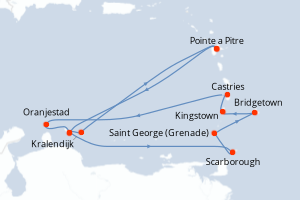 Carte itinéraire croisière Culture et Traditions des Caraïbes - 14 jours au départ de Pointe a Pitre - Caraïbes Bahamas