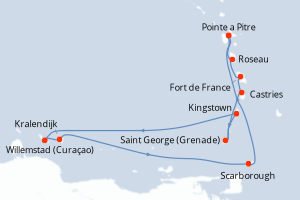Carte itinéraire croisière Plages de rêve et Culture Créole - 12 jours au départ de Pointe a Pitre - Caraïbes Bahamas