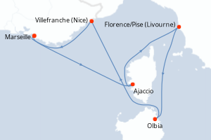 Carte itinéraire croisière Escapade Impériale - 5 jours au départ de Marseille - Méditerranée