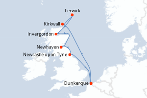 Carte itinéraire croisière Écosse et joyaux insulaires - 8 jours au départ de Dunkerque - Europe du Nord