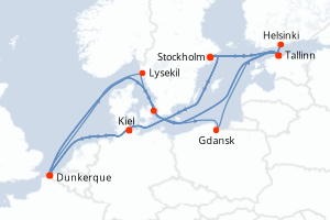 Carte itinéraire croisière Baltique et Capitales Nordiques - 14 jours au départ de Dunkerque - Europe du Nord