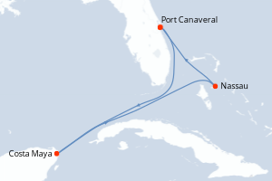 Carte itinéraire croisière États-Unis, Mexique, Bahamas - 5 jours au départ de Port Canaveral - Caraïbes Bahamas