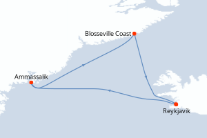 Carte itinéraire croisière Printemps inuit d Ammassalik - 10 jours au départ de Reykjavik - Europe du Nord