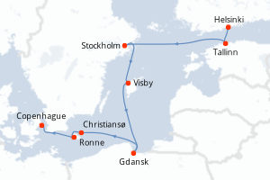 Carte itinéraire croisière Capitales et villes emblématiques de la Baltique - 7 jours au départ de Helsinki - Europe du Nord