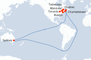 Carte itinéraire croisière Fall Foliage on the St. Lawrence: Québec to the Canadian Maritimes - with Smithsonian Journeys - 12 jours au départ de Toronto - Amérique du Nord