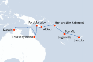 Carte itinéraire croisière Escapade au c?ur de la Mélanésie - 16 jours au départ de Darwin - Australie Nouvelle Zélande