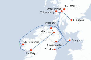 Carte itinéraire croisière Panoramas celtes - 9 jours au départ de Glasgow - Europe du Nord