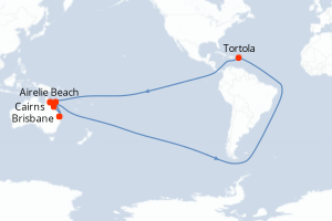 Carte itinéraire croisière Queensland con la Gran Barrera de Coral - 8 jours au départ de Brisbane - Australie Nouvelle Zélande