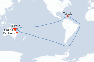 Carte itinéraire croisière Queensland con la Gran Barrera de Coral - 8 jours au départ de Brisbane - Australie Nouvelle Zélande