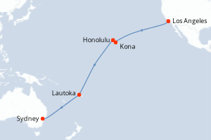Carte itinéraire croisière États-Unis, France, Fidji (Îles), Australie - 19 jours au départ de Los Angeles - Australie Nouvelle Zélande