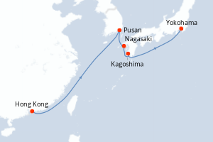 Carte itinéraire croisière Chine, Japon - 8 jours au départ de Hong Kong - Asie