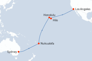 Carte itinéraire croisière Australie, Tonga, France, États-Unis - 20 jours au départ de Sydney - Amérique du Nord