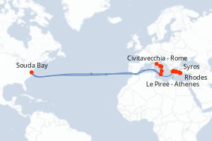 Carte itinéraire croisière Italie, Malte, Grèce, Turquie - 12 jours au départ de Civitavecchia - Rome - Méditerranée