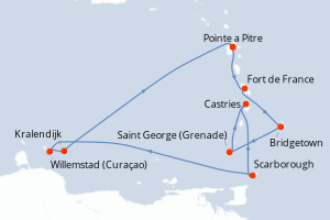 Carte itinéraire croisière Noël au rythme des Caraïbes - 10 jours au départ de Pointe a Pitre - Caraïbes Bahamas