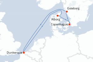 Carte itinéraire croisière Escapade Scandinave - 6 jours au départ de Dunkerque - Europe du Nord