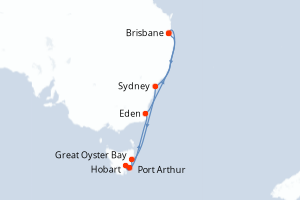 Carte itinéraire croisière Navegando Australia y Tasmania - 10 jours au départ de Brisbane - Australie Nouvelle Zélande