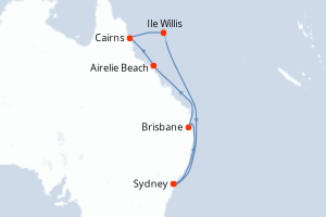 Carte itinéraire croisière Queensland con la Gran Barrera de Coral - 9 jours au départ de Sydney - Australie Nouvelle Zélande