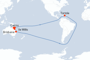 Carte itinéraire croisière Queensland con la Gran Barrera de Coral - 7 jours au départ de Brisbane - Australie Nouvelle Zélande
