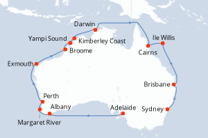 Carte itinéraire croisière Recorriendo Australia - 22 jours au départ de Adelaide - Australie Nouvelle Zélande