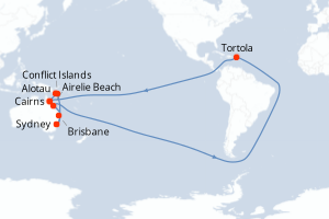 Carte itinéraire croisière Papúa Nueva Guinea - 14 jours au départ de Sydney - Australie Nouvelle Zélande