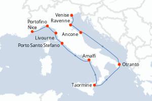 Carte itinéraire croisière Joyaux des côtes italiennes - 10 jours au départ de Venise - Méditerranée