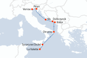 Carte itinéraire croisière 6e Festival d?opéra en mer avec Benjamin Bernheim - 8 jours au départ de La Valette - Méditerranée