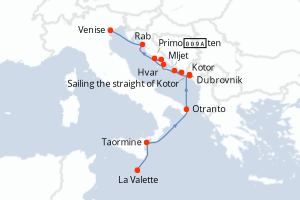 Carte itinéraire croisière De Malte aux rives de l Adriatique - 8 jours au départ de La Valette - Méditerranée