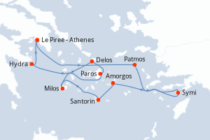 Carte itinéraire croisière Au c?ur des îles grecques - 7 jours au départ de Le Piree - Athenes - Méditerranée