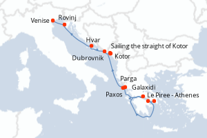 Carte itinéraire croisière Escapade bien-être en Méditerranée - 8 jours au départ de Le Piree - Athenes - Méditerranée