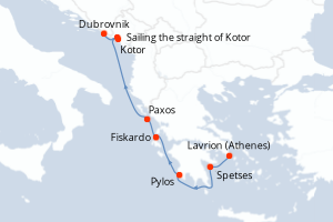 Carte itinéraire croisière Le Ponant d?île en île, d?Athènes à Dubrovnik - 7 jours au départ de Lavrion (Athenes) - Adriatique