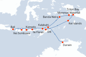 Carte itinéraire croisière Odyssée tropicale indonésienne - 13 jours au départ de Bali - Australie Nouvelle Zélande