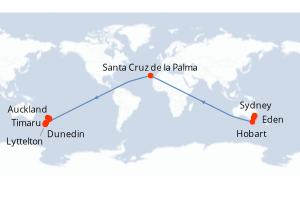Carte itinéraire croisière Australie, Espagne, Nouvelle-Zélande - 15 jours au départ de Sydney - Australie Nouvelle Zélande