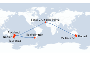 Carte itinéraire croisière Nouvelle-Zélande, Chili, Espagne, Australie - 14 jours au départ de Auckland - Australie Nouvelle Zélande