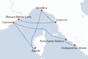 Carte itinéraire croisière Monaco, Italie, France - 7 jours au départ de Monaco Monte-Carlo - Méditerranée