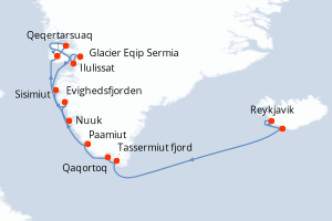 Carte itinéraire croisière Islande, Gröenland - 13 jours au départ de Reykjavik - Gröenland