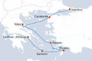 Carte itinéraire croisière Turquie, Grèce - 7 jours au départ de Istanbul - Méditerranée