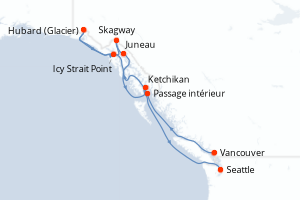 Carte itinéraire croisière Canada, États-Unis - 9 jours au départ de Vancouver - Alaska